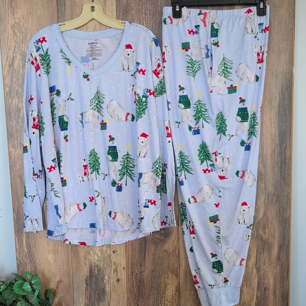 JoySpun Polar Bear Holiday Jogger Pajama Set 2x 18W-20W                 K103